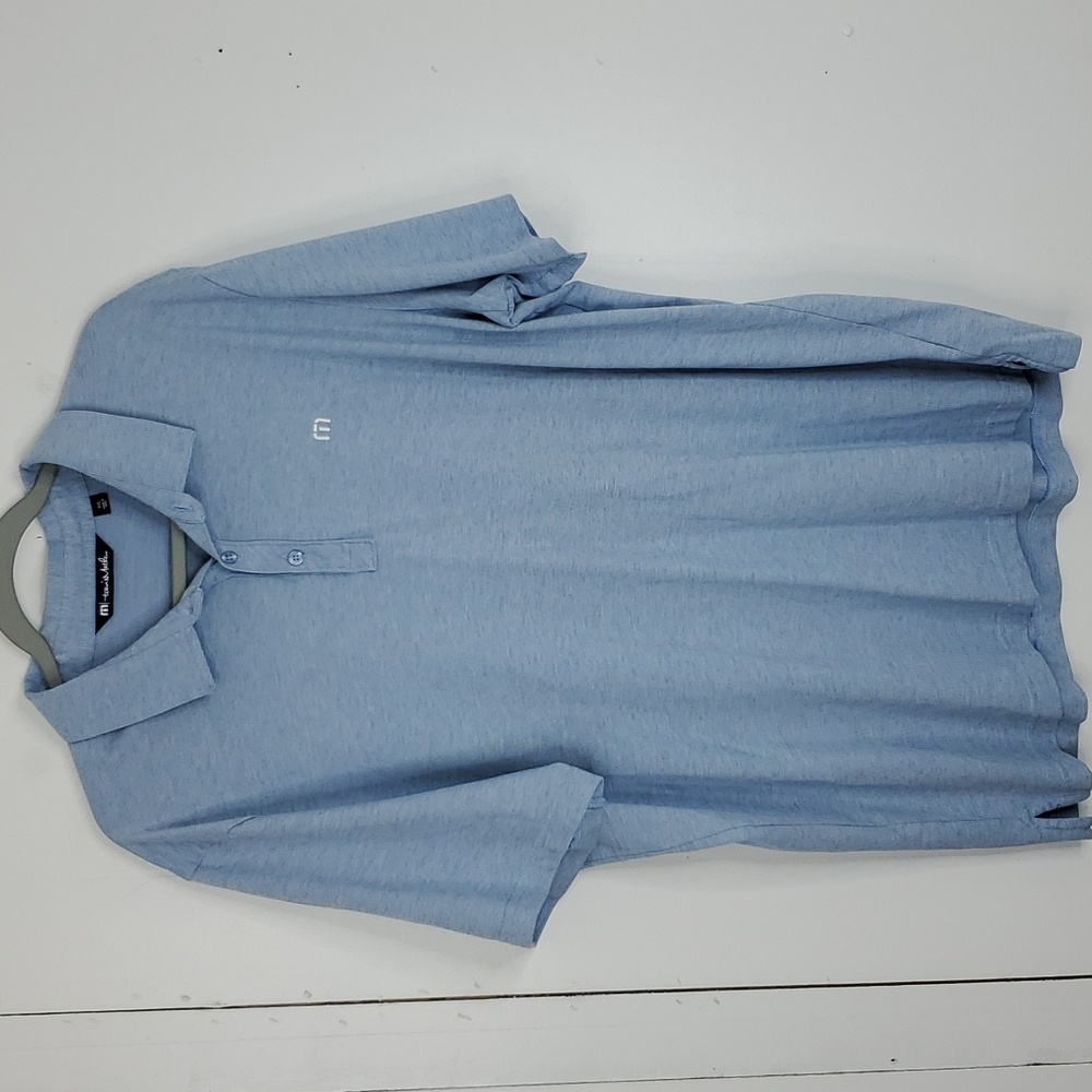 Travis Mathew Golf Polo Light Blue Short Sleeve Heathered Collar Mens XXL